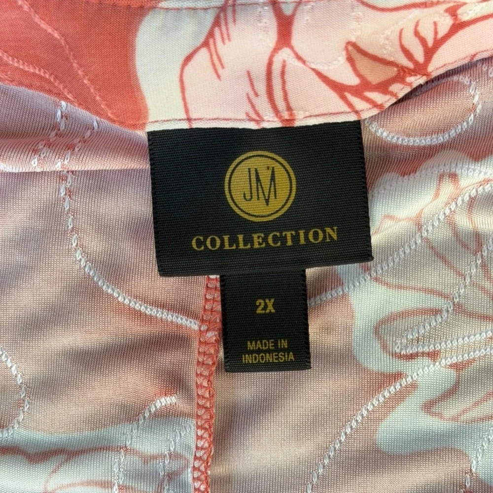 JM Collection Coral Pink Floral Sharkbite Tunic Top 3/4 Sleeve Plus Size 2X